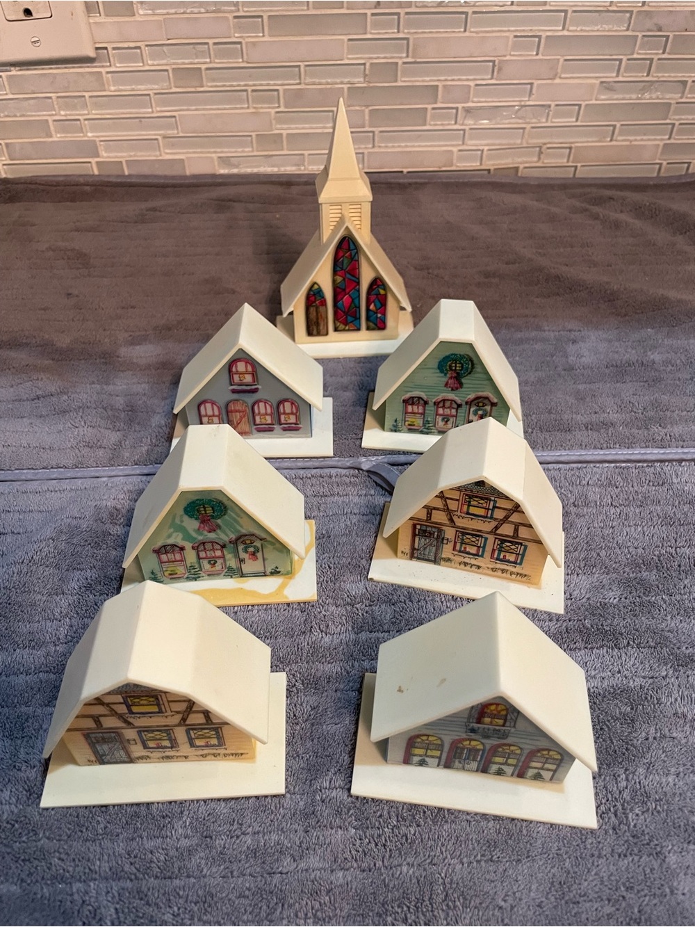 Vintage Christmas Village Houses Church Alpine Lot Of 7